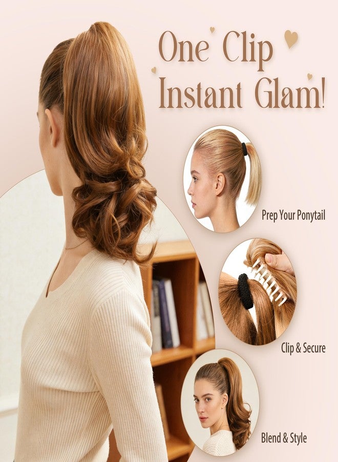 ZAVIDE 14Inches Curly Claw Clip Ponytail Extension Synthetic Hair Extension Ponytail Clip on Ponytail For Women Natural Looking Hairpiece (#12 Honey Blonde Highlights with Light Brown) - Image 5